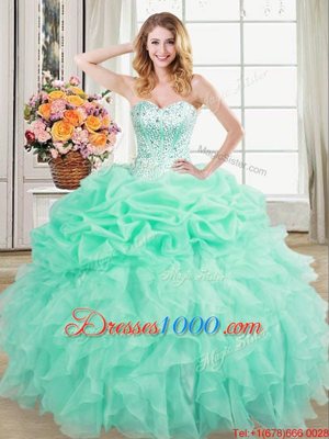 Pick Ups Ball Gowns Quinceanera Gowns Apple Green Sweetheart Organza Sleeveless Floor Length Lace Up