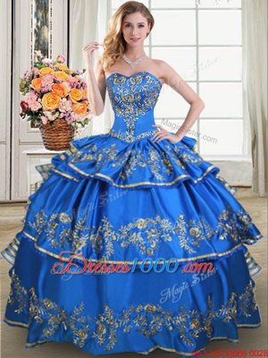 Ruffled Blue Sleeveless Taffeta Lace Up Quinceanera Dress for Military Ball and Sweet 16 and Quinceanera