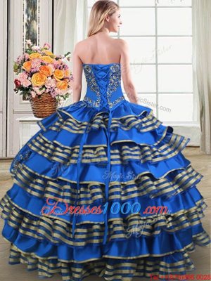 Ruffled Blue Sleeveless Taffeta Lace Up Quinceanera Dress for Military Ball and Sweet 16 and Quinceanera