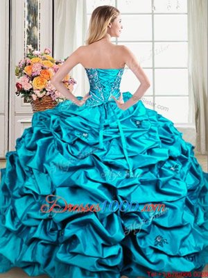 Pick Ups Teal Sleeveless Organza and Taffeta Lace Up Sweet 16 Dress for Military Ball and Sweet 16 and Quinceanera