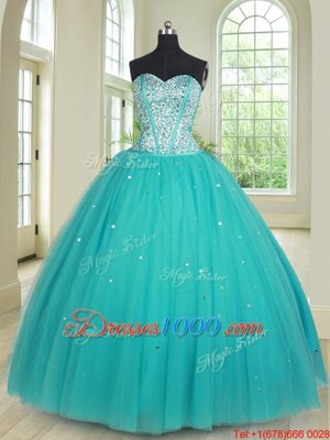 Dramatic Three Piece Sweetheart Sleeveless Lace Up Sweet 16 Dresses Aqua Blue Tulle