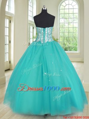 Dramatic Three Piece Sweetheart Sleeveless Lace Up Sweet 16 Dresses Aqua Blue Tulle