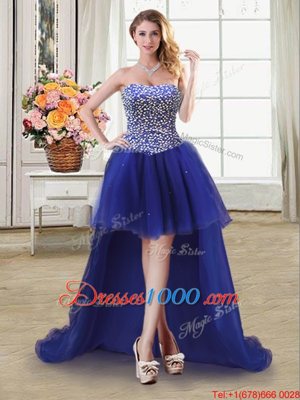 Perfect Four Piece Sleeveless Tulle Floor Length Lace Up Quince Ball Gowns in Royal Blue for with Beading