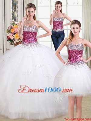 Hot Selling Three Piece Sleeveless Lace Up Floor Length Beading 15th Birthday Dress