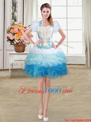 Three Piece Sleeveless Organza Floor Length Lace Up Sweet 16 Quinceanera Dress in Multi-color for with Beading and Appliques