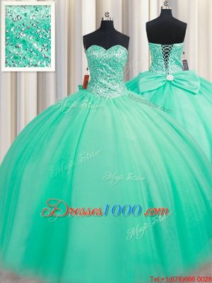 Elegant Floor Length Turquoise Quinceanera Gowns Sweetheart Sleeveless Lace Up