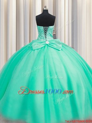 Elegant Floor Length Turquoise Quinceanera Gowns Sweetheart Sleeveless Lace Up