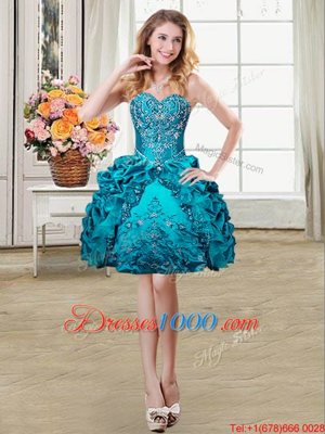 Graceful Four Piece Pick Ups Floor Length Ball Gowns Sleeveless Teal Quince Ball Gowns Lace Up