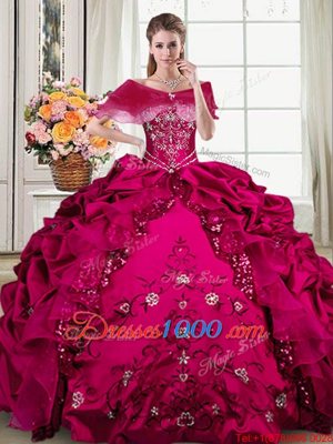 Decent Organza and Taffeta Sweetheart Sleeveless Lace Up Beading and Embroidery and Pick Ups Quinceanera Dresses in Fuchsia