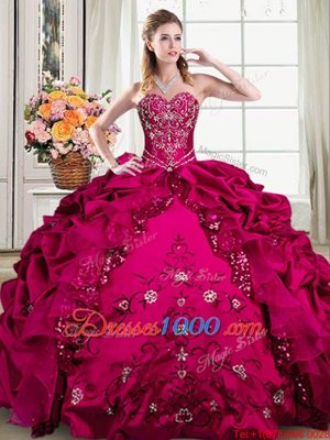 Decent Organza and Taffeta Sweetheart Sleeveless Lace Up Beading and Embroidery and Pick Ups Quinceanera Dresses in Fuchsia