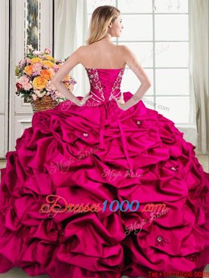 Decent Organza and Taffeta Sweetheart Sleeveless Lace Up Beading and Embroidery and Pick Ups Quinceanera Dresses in Fuchsia