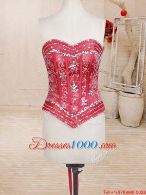 Four Piece Sweetheart Sleeveless Quinceanera Gowns Floor Length Beading and Ruffles Red Organza