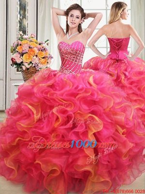 Hot Sale Four Piece Sleeveless Beading and Ruffles Lace Up Sweet 16 Dresses