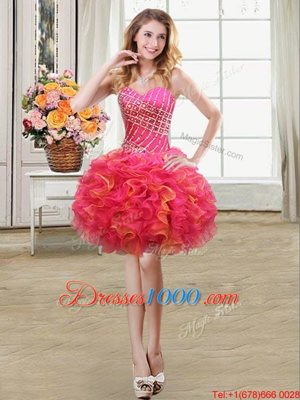 Hot Sale Four Piece Sleeveless Beading and Ruffles Lace Up Sweet 16 Dresses