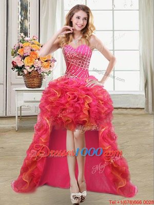 Hot Sale Four Piece Sleeveless Beading and Ruffles Lace Up Sweet 16 Dresses