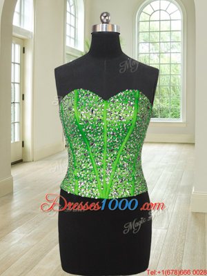 Hot Selling Four Piece Beading and Ruffles Quinceanera Dresses Green Lace Up Sleeveless Floor Length