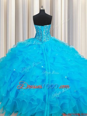 Baby Blue Sleeveless Organza Lace Up 15 Quinceanera Dress for Military Ball and Sweet 16 and Quinceanera