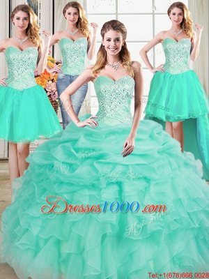 Four Piece Sweetheart Sleeveless Organza Quinceanera Dress Beading and Ruffles and Pick Ups Lace Up