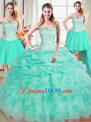 Four Piece Sweetheart Sleeveless Organza Quinceanera Dress Beading and Ruffles and Pick Ups Lace Up