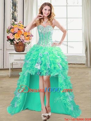 Free and Easy Four Piece Sequins Floor Length Turquoise 15th Birthday Dress Sweetheart Sleeveless Lace Up