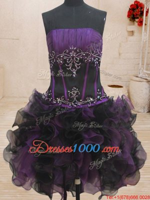 Artistic Four Piece Black and Purple Sweet 16 Dresses Military Ball and Sweet 16 and Quinceanera and For with Beading and Ruffles Strapless Sleeveless Lace Up