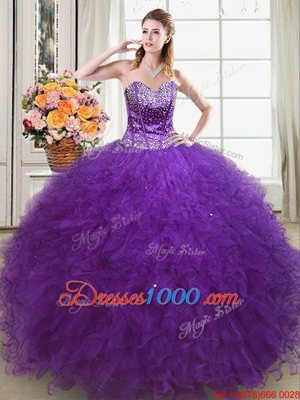 Floor Length Eggplant Purple Quinceanera Gowns Sweetheart Sleeveless Lace Up