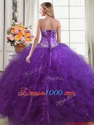 Floor Length Eggplant Purple Quinceanera Gowns Sweetheart Sleeveless Lace Up