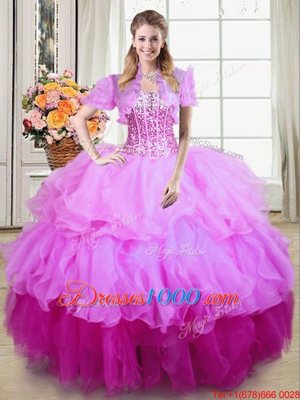 Multi-color Sleeveless Ruffles and Sequins Floor Length Sweet 16 Quinceanera Dress