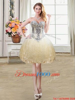 Four Piece Champagne Quince Ball Gowns Military Ball and Sweet 16 and Quinceanera and For with Beading and Lace Sweetheart Sleeveless Lace Up