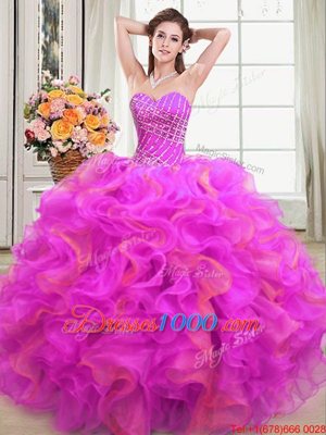 Sweetheart Sleeveless Vestidos de Quinceanera Floor Length Beading and Ruffles Multi-color Organza