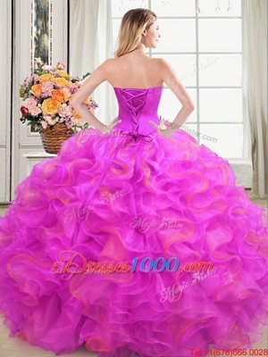 Sweetheart Sleeveless Vestidos de Quinceanera Floor Length Beading and Ruffles Multi-color Organza