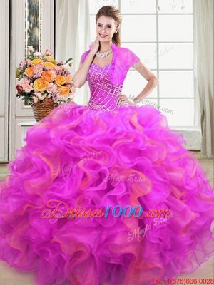 Sweetheart Sleeveless Vestidos de Quinceanera Floor Length Beading and Ruffles Multi-color Organza