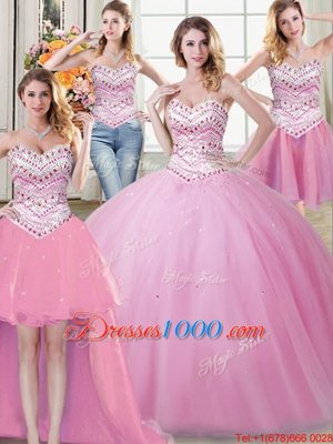 Four Piece Sleeveless Beading Lace Up Sweet 16 Dresses
