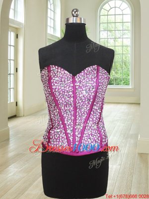 Shining Four Piece Fuchsia Lace Up Quinceanera Gowns Beading and Ruffles Sleeveless Floor Length