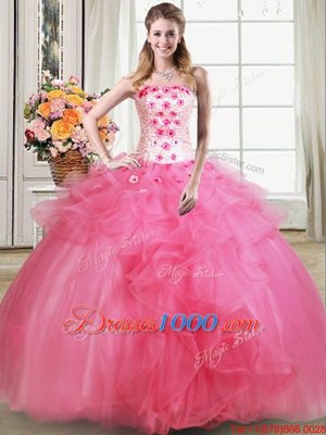 Fancy Sleeveless Beading and Appliques and Ruffles Lace Up Sweet 16 Dress