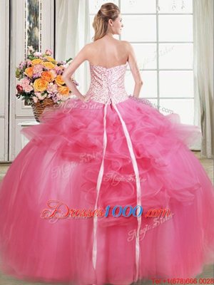 Fancy Sleeveless Beading and Appliques and Ruffles Lace Up Sweet 16 Dress