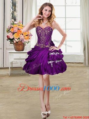 Four Piece Pick Ups Ball Gowns Vestidos de Quinceanera Purple Sweetheart Taffeta Sleeveless Floor Length Lace Up