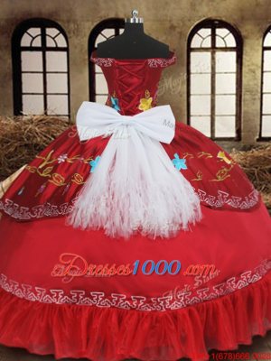 Colorful Off the Shoulder Red Sleeveless Organza and Taffeta Lace Up Quinceanera Dresses for Military Ball and Sweet 16 and Quinceanera