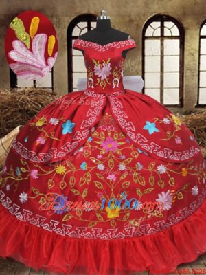 Colorful Off the Shoulder Red Sleeveless Organza and Taffeta Lace Up Quinceanera Dresses for Military Ball and Sweet 16 and Quinceanera