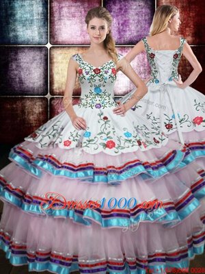 Straps Straps Floor Length Lace Up Quinceanera Gowns Multi-color and In for Military Ball and Sweet 16 and Quinceanera with Beading and Embroidery