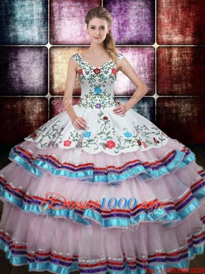 Straps Straps Floor Length Lace Up Quinceanera Gowns Multi-color and In for Military Ball and Sweet 16 and Quinceanera with Beading and Embroidery