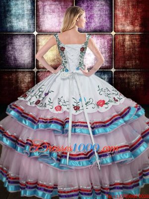 Straps Straps Floor Length Lace Up Quinceanera Gowns Multi-color and In for Military Ball and Sweet 16 and Quinceanera with Beading and Embroidery