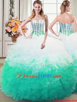 Floor Length Lace Up Quinceanera Gown Multi-color and In for Military Ball and Sweet 16 and Quinceanera with Beading and Ruffles
