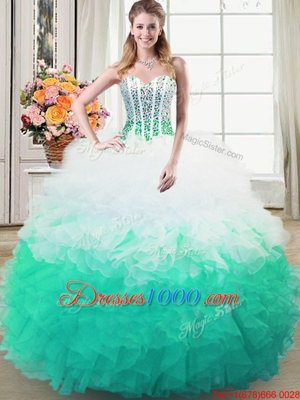 Floor Length Lace Up Quinceanera Gown Multi-color and In for Military Ball and Sweet 16 and Quinceanera with Beading and Ruffles