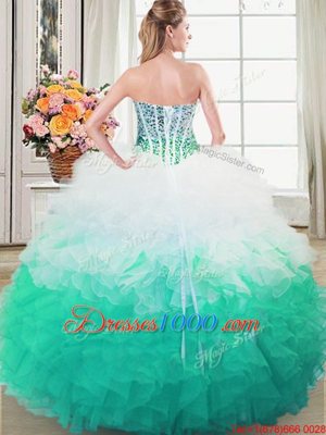 Floor Length Lace Up Quinceanera Gown Multi-color and In for Military Ball and Sweet 16 and Quinceanera with Beading and Ruffles