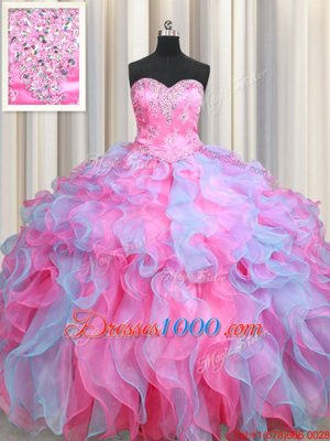 Fantastic Multi-color Ball Gowns Sweetheart Sleeveless Organza Floor Length Lace Up Beading and Ruffles Sweet 16 Quinceanera Dress