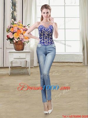 Unique Four Piece Royal Blue Ball Gowns Beading Quinceanera Gown Lace Up Tulle Sleeveless Floor Length