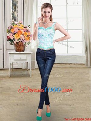 Four Piece Baby Blue Organza Lace Up Straps Sleeveless Floor Length Ball Gown Prom Dress Beading and Ruffles