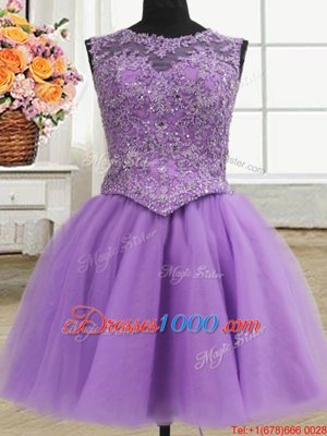 Three Piece Floor Length Lilac Ball Gown Prom Dress Scoop Sleeveless Lace Up