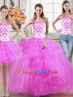 Super Three Piece Mermaid Sleeveless Lace Up Floor Length Beading and Appliques and Ruffles Sweet 16 Dress
